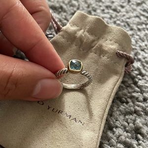 David Yurman silver ring with blue topaz